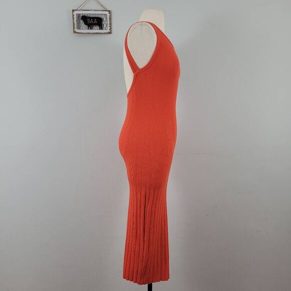 Enza Costa Compact Cotton‎ Scoop Back Midi Dress Sz XS Sunset Orange Ribbed - Picture 4 of 13